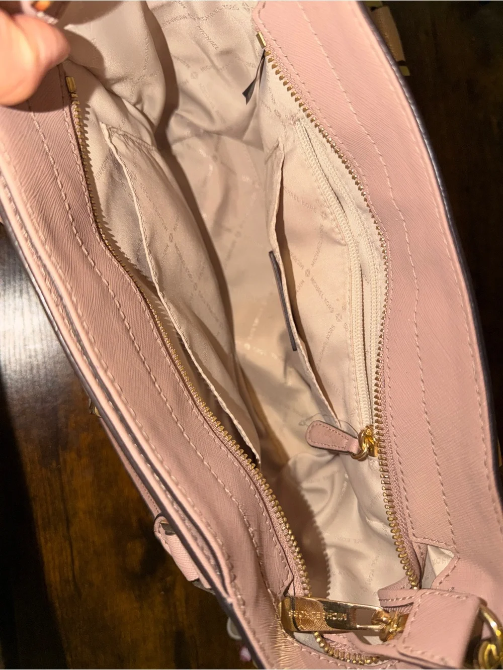 Michael Kors Pale Pink Saffiano Leather Satchel with Gold Hardware